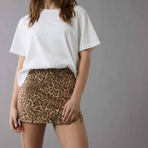 American Eagle It Knit Leopard Print Slit Mini Skirt Skort Size 14